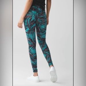 lululemon Wonder Under Crop Leggings Palm Leaf Print Teal Black Coral- Small
